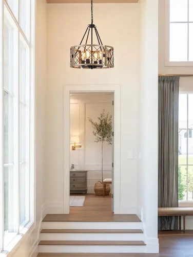 Vista 6 de SANTOSTOCK Candelabro Moderno de Granja, Lámpara de Araña Rústica de 4 Luces para Comedor, Accesorio de Iluminación para Isla de Cocina, Luz