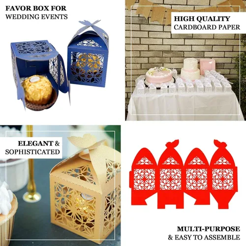 Vista 4 de Efavormart - 25 cajas de dulces de regalo con estampado de encaje con estampado de mariposa plateada