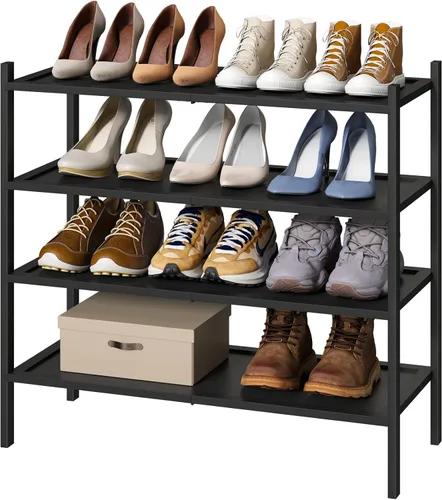 Vista 16 de kiplant Zapatero de bambú negro de 2 niveles, zapatero apilable de madera de bambú para armario, entrada y pasillo