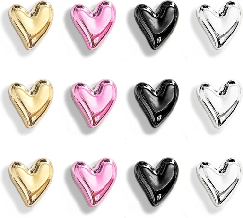 Vista 24 de 12 imanes negros para nevera de 0.83 pulgadas, pequeños imanes de corazón para refrigerador, lindo juego de imanes decorativos para el hogar