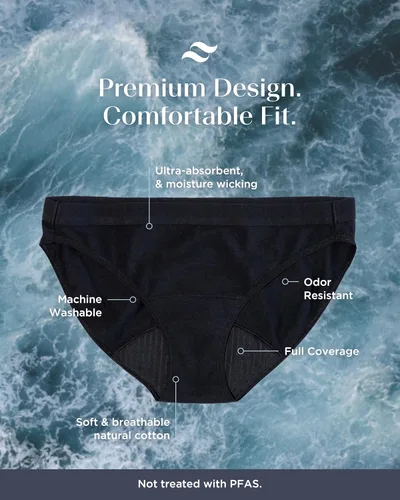 Vista 5 de saalt Ropa interior reutilizable para el período: cómoda, delgada y te mantiene seca de todas las fugas (algodón, bikini)