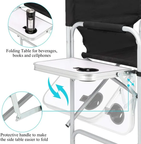 Vista 4 de 26" Tall Directors Chair Bar Height Seat Folding with Side Table Storage Bag, Portable Makeup Artist Chair with Footrest, Easy Get in Out for