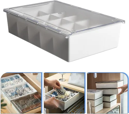 Vista 7 de COHEALI Transparent Plastic Sock Organizer Dividers Storage Box for Underwear and Socks Premium Cloth Material Multi-use Closet Bedroom Nursery