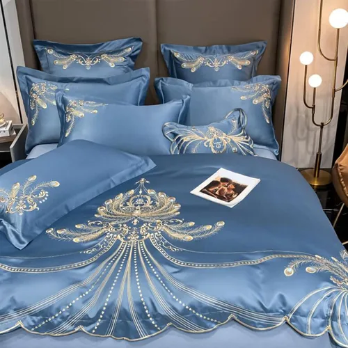 Vista 3 de QQXX Juego de funda de edredón bordado de lujo, juego de ropa de cama de seda jacquard, acogedor juego de funda de edredón de microfibra