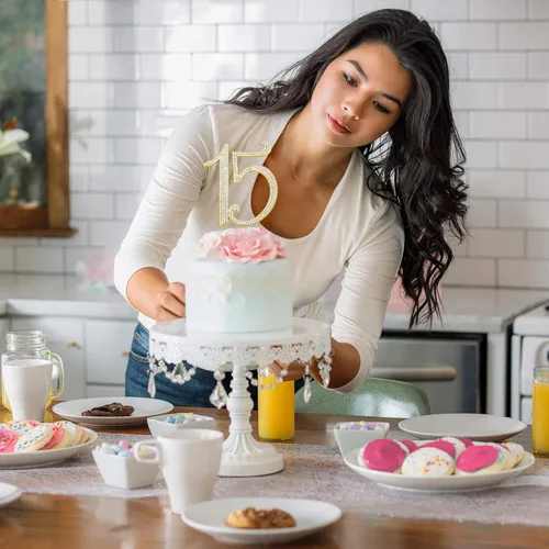 Vista 6 de Decoración para pastel 30 con strass de cristales premium. Monograma de número treinta, para cumpleaños o aniversario número 30