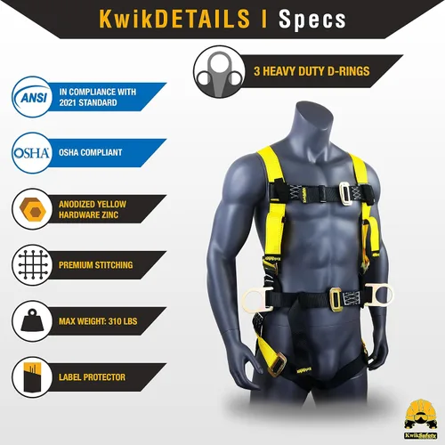 Vista 2 de KwikSafety - Charlotte, NC - HURRICANE Safety Harness [3 D-RINGS, BACK SUPPORT] ANSI Tested OSHA Compliant