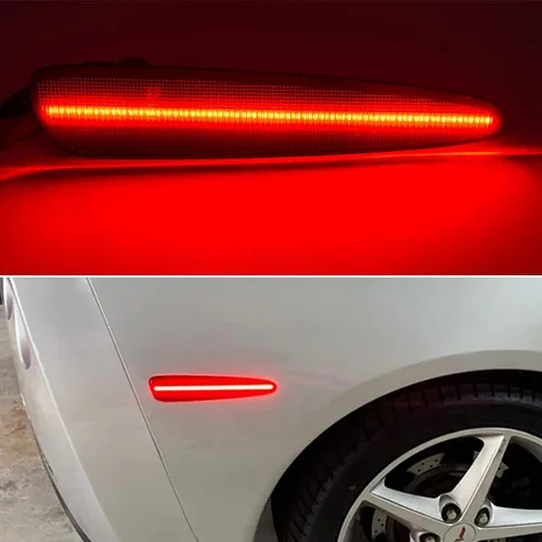 Vista 6 de NJSBYL 4 piezas de lentes transparentes ámbar/rojas delanteras traseras LED Kits de luces laterales para Chevy Corvette C6 2005 2006 2007 2008 2009