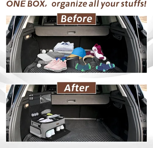 Vista 4 de Skureay Organizador de Maletero de Coche para Golf, Múltiples Compartimentos, Organizador de Almacenamiento de Coche de 2 Capas con Compartimento