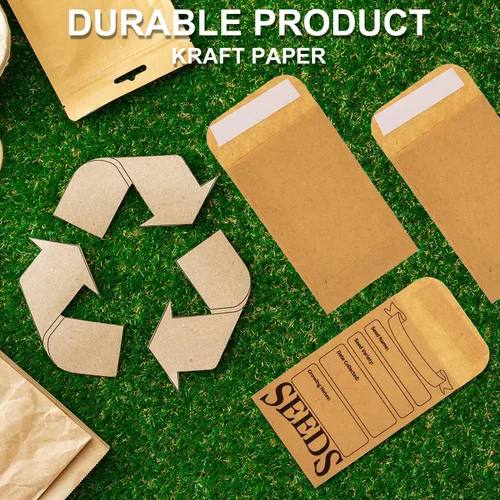 Vista 4 de SAVITA 200 sobres de semillas, bolsa de papel reutilizable autosellante para almacenamiento de semillas impresa con tipos de plantilla de nombre