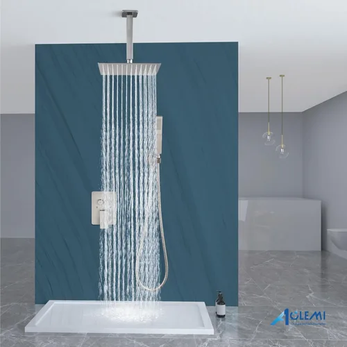 Vista 7 de Aolemi Sistema de ducha de montaje en el techo, cabezal de ducha de lluvia con rociador de mano, juego de grifo de ducha con válvula rugosa