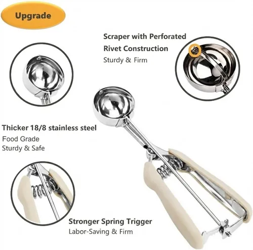 Vista 4 de Juego de 3 cucharas para galletas, 3 cucharas para helado, cucharas de galletas para hornear, de acero inoxidable 18/8 para hornear, cuchara