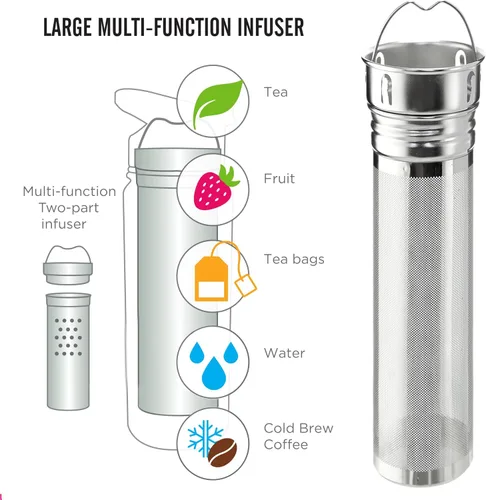 Vista 3 de GROSCHE Chicago - Frasco infusor de té de acero inoxidable Botella de bebidas Bebidas calientes y frías Infusor de té de hojas sueltas