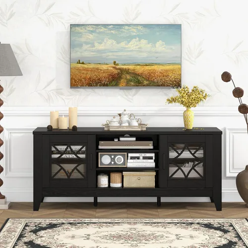 Vista 9 de Giantex Soporte de TV estilo granja para televisores de hasta 65", centro de entretenimiento con 4 estantes de almacenamiento ajustables y puertas