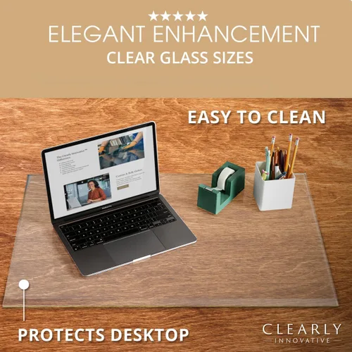 Vista 4 de Clearly Innovative Almohadilla de escritorio de vidrio templado de alta calidad, protector de escritorio de 20 x 30 pulgadas, secante transparente