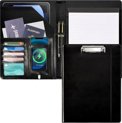 Vista 16 de Portafolio Folio Carpeta Portafolio con Bloc de Notas-Bolsillo Portatarjetas de Visita Marrón Imitación PU Cartera