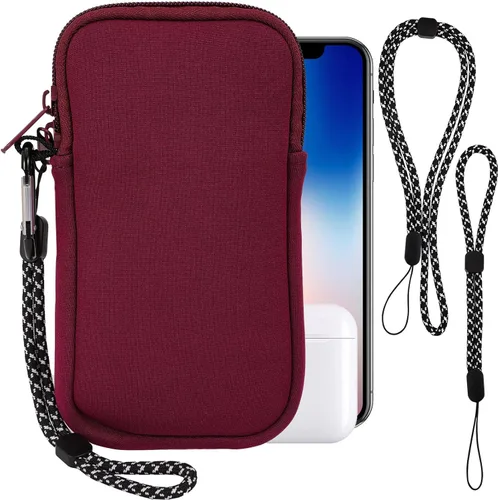 Vista 8 de Pwsap Calcetín para teléfono, bolsa de neopreno universal resistente a golpes e impactos con mosquetón y correa de cordón, funda para senderismo