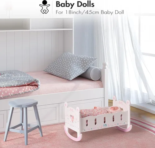 Vista 7 de ROBUD Cuna de Madera para Muñecas de Bebé, Juguetes de Cama para Muñecas de Bebé, para Muñecas de Hasta 18 Pulgadas, Accesorios para Muñecas