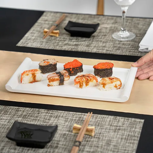 Vista 5 de Restaurantware Voga - Platos de servir de 12 x 7 pulgadas, 10 platos rectangulares para sushi, pequeños, resistentes a roturas, platos blancos