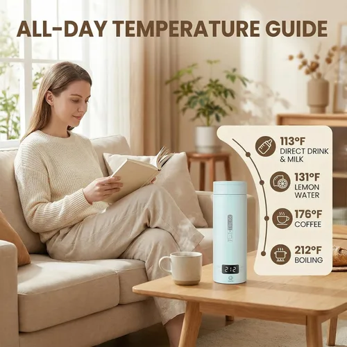 Vista 5 de Hervidor eléctrico portátil para viajes, pequeña tetera de agua caliente con control de temperatura NTC y apagado automático, acero inoxidable 316