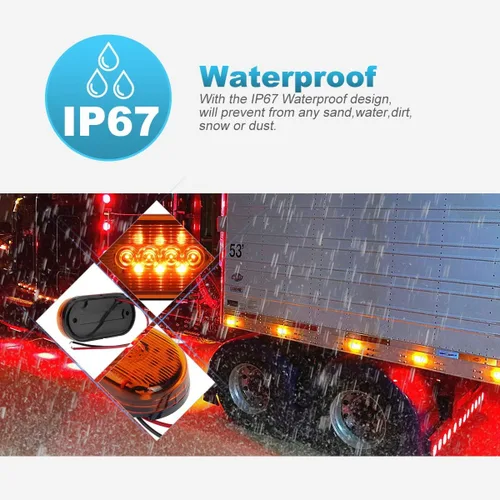 Vista 5 de Partsam 2 luces LED ámbar + 2 rojas de 12V, 10 cm x 5 cm, luz indicadora lateral ovalada para camiones, montaje en superficie, 10 diodos, luces LED