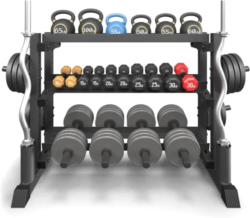 Vista 9 de 3-Tier Dumbbell Rack, 1200LB Capacity Adjustable Weight Rack for Home Gym, Heavy-Duty Weight Stand for Dumbbells Kettlebells & Weight Plates(Rack