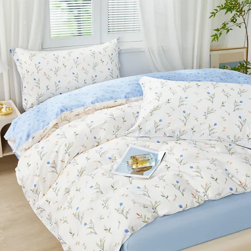 Vista 411 de SAPHREAS Juego de funda de edredón de algodón, tamaño King, a cuadros color gris oscuro y gris, geométrico, 3 piezas, 1 funda de edredón y 2 fundas