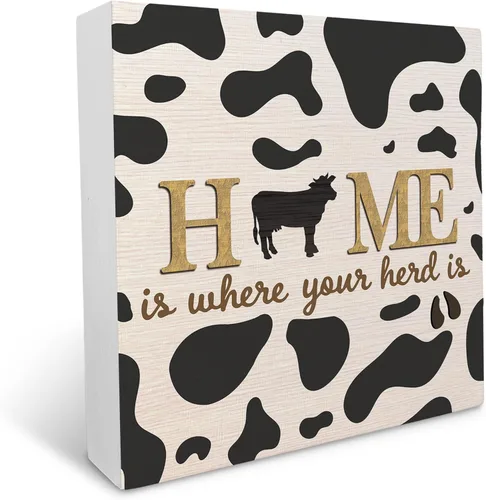 Letrero de madera con estampado de vaca inspiradora, estilo rústico, estilo granja, caja de madera, decoración para el hogar, oficina, mesa,