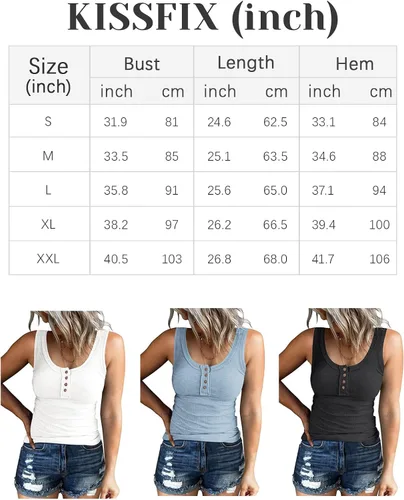 Vista 4 de KINLONSAIR - Camiseta sin mangas para mujer, estilo casual, acanalada, básica, entallada, con botones, cuello Henley