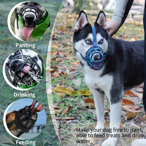 Vista 4 de BARKLESS Bozal para perro, bozal de cesta para perros pequeños, medianos y grandes, cubierta suave para morder y masticar, permite beber jadeo