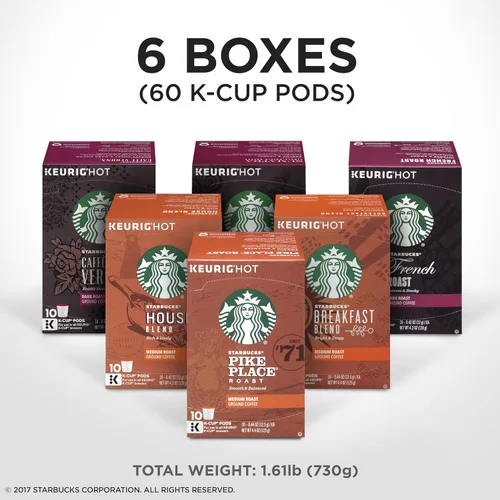 Vista 3 de Starbucks Cápsulas de café K-Cup Black Coffee - Paquete variado para cafeteras Keurig, 6 cajas (60 cápsulas en total) y cápsulas de café K-Cup