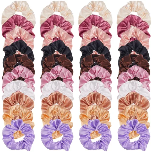 Vista 8 de Hoteam 200 coleteros de satén para el cabello a granel para cola de caballo, bandas elásticas de satén de color sólido para mujeres, adolescentes