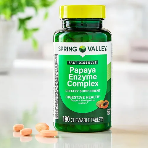 Vista 5 de El apoyo ayuda a la digestión y la absorción de nutrientes con el complejo enzimático de papaya Spring Valley, suplemento dietético de tabletas