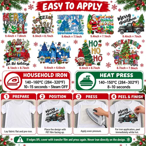 Vista 5 de 9 hojas de transferencia para planchar de Navidad para camisetas, parches para planchar de Navidad, diseño de transferencia de calor, calcomanías