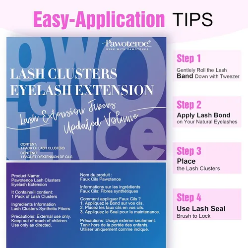 Vista 56 de Kit de extensión de pestañas Pawotence DIY 280 piezas, racimos de pestañas, kit de extensión de pestañas, 9-16mm, 30D, 40D, pestañas individuales