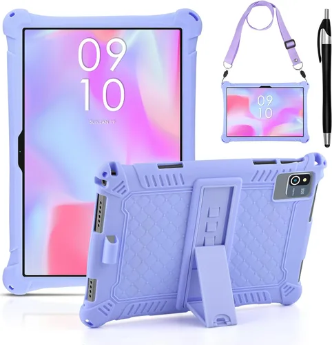 Vista 10 de DETUOSI Funda de silicona para tablet Okaysea de 10,1 pulgadas con lápiz stylus y correa para el hombro, funda con soporte multiángulo, funda suave