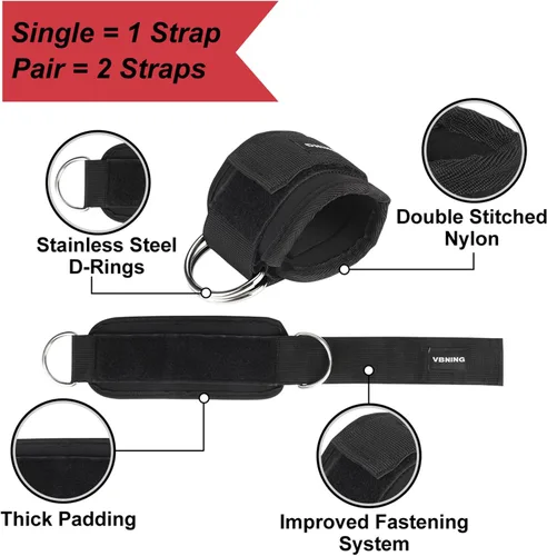 Vista 2 de Ankle Straps for Cable Machines and Exercise Handles — Replacement Fitness Equipment for Strength Trainer. Gym Attachments for Leg Extensions, Heavy