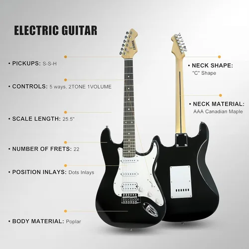 Vista 3 de Ermik Kit de guitarra eléctrica de cuerpo sólido con amplificador de 20W, cuerdas, correa, afinador digital, púas, bolsa para conciertos, cable