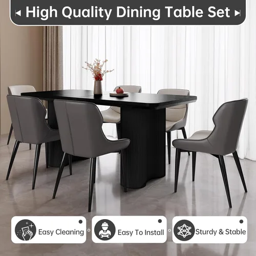 Vista 3 de Mesa de comedor rectangular de 62.99 pulgadas, mesa de cocina moderna con patas onduladas, mesa de comedor para el hogar para cocina, bar