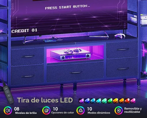 Vista 4 de Casaottima Soportes de TV de 71 pulgadas para centro de entretenimiento de TV de 43, 50, 55 pulgadas con luces LED y tomas de corriente, soporte