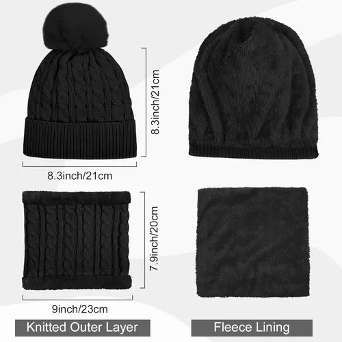 Vista 4 de Conjunto de 4 piezas de sombreros de invierno para mujer, bufanda, guantes y calcetines, gorro infinito, bufandas táctiles, calcetines de lana