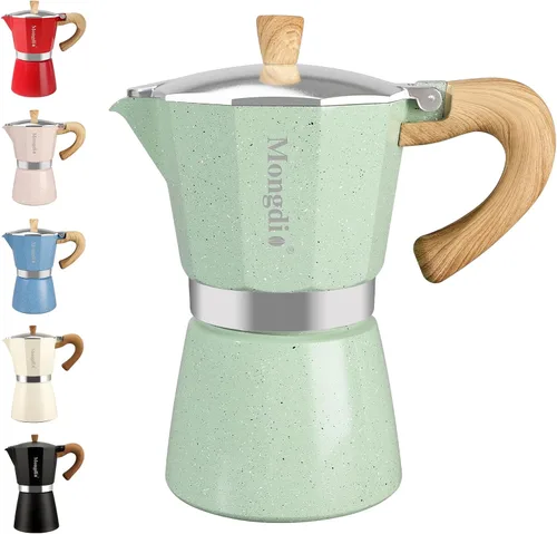 Vista 22 de Mongdio Cafetera de café expreso Moka Pot, cafetera cubana, cafetera de estufa Moka Italian Espresso Greca, cafetera percoladora, 3 tazas de Negro