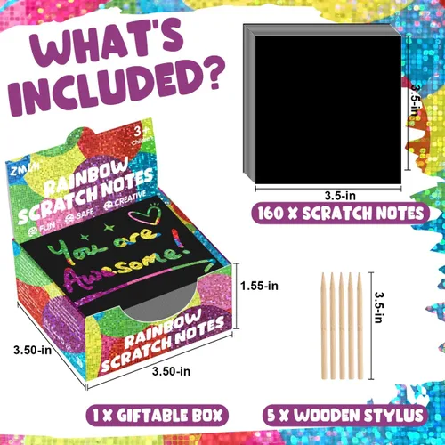 Vista 6 de ZMLM Mini notas artísticas de Rainbow Scratch – Bloc de notas mágicas para niños, hojas de tarjetas para niños, manualidades, manualidades