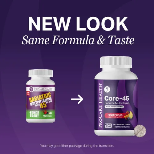 Vista 3 de Procare Health Multivitamínico bariátrico con hierro 45 mg masticable (90 tabletas) – Píldoras masticables multivitamínicas bariátricas sabor ponche