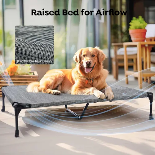 Vista 6 de Veehoo Cama elevada refrescante para perro con cojín extraíble e impermeable, cuna elevada para mascotas con malla Teslin transpirable, pies