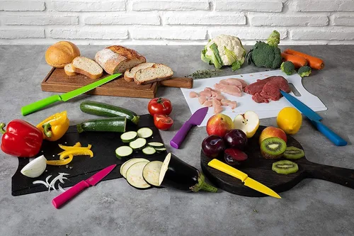 Vista 4 de Kuhn Rikon Colori+ Cuchillo de pelar recto antiadherente con funda de seguridad, hoja de 4 pulgadas, color negro camuflaje