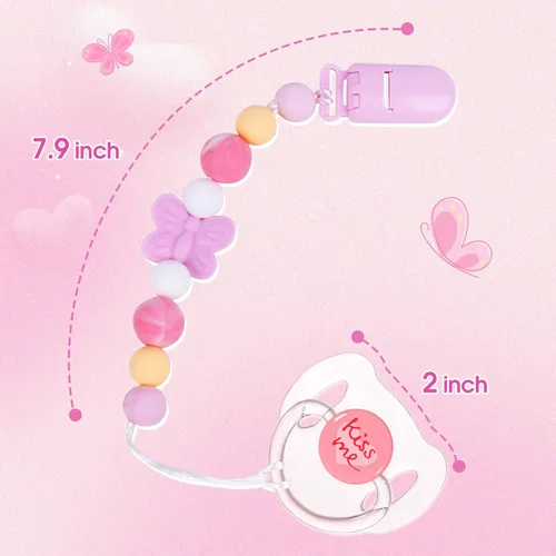 Vista 6 de Aori Clips para Chupetes para Muñecas Rebron de Bebé, Soportes de Silicona con Chupete Magnético - Rosa