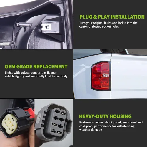 Vista 3 de MOCW Conjunto de luz trasera izquierda para el conductor compatible con Chevrolet Silverado 1500 2500 HD 3500HD 2014-2018, para GMC Sierra 3500 HD