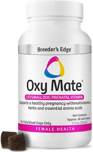 Breeder's Edge Oxy Mate Vitaminas prenatales para perros y gatos, suplemento integral para perros y gatos embarazadas enriquecido con nutrientes