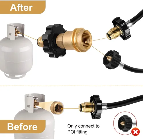 Vista 3 de Adaptador de tanque de propano Aekops de 100 libras, adaptador universal POL para tanque de propano que convierte POL a QCC1, adaptador de tanque LP