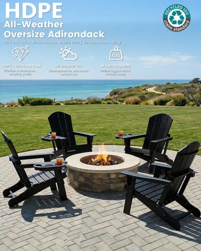 Vista 4 de FOOWIN Silla Adirondack plegable, sillas Adirondack de polietileno de alta densidad con soporte para tazas, sillas de plástico resistentes a
